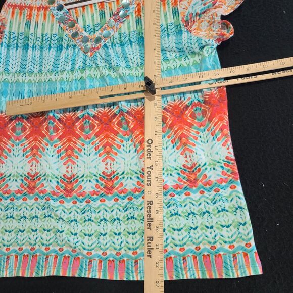 Ruby Rd Petites Womens Blouse Multi-Color Size PS Cotton Blend Stretch Pullover - Picture 4 of 12